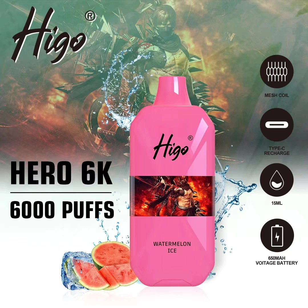 100% Original Wholesale/Supplier Vape Pen Higo Hero 6000 Puffs Disposable/Chargeable Vape Pen 15ml Capacity Mesh Coil E-Liquid 650mAh Rechargeable Battery Custom Disposable/Chargeable Vape