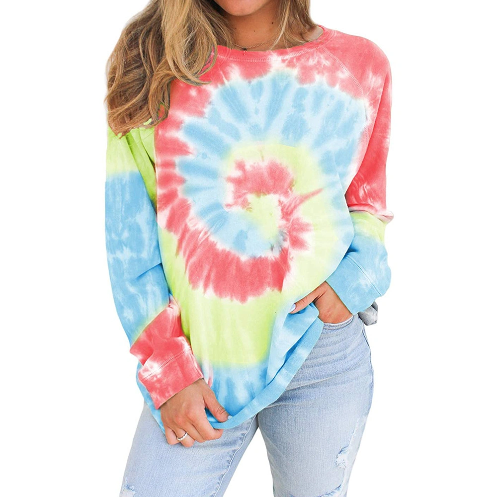 Impresa Tie-Dye cuello redondo manga larga mujer Jersey Sweatshirt