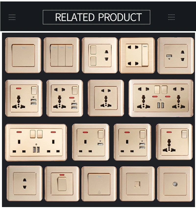Золотой металл 2 Контакт настенные электрические розетки 10А 250V