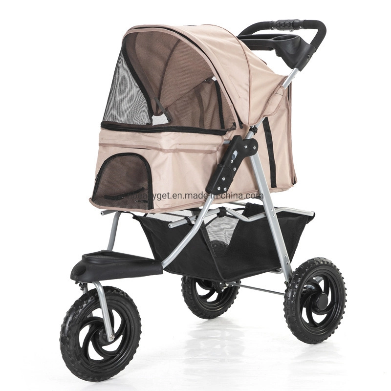 Drei Rad Zusammenklappbare Haustier Kinderwagen, Hund Jogger Travel Cats Carrier Einstellbare Vordach Lagerung Bremse Mesh-Fenster, Vier-Rollen-Trolley-Reisewagen Getriebe Esg16674