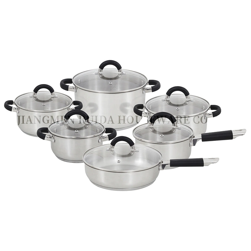 Mango suave al por mayor Cook Ware 12pcs Cocina de acero inoxidable Establecer