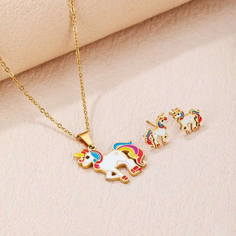 Hot Selling Necklace Earring Jewelry Set with Unicorns Pendant Fashion Women Necklace