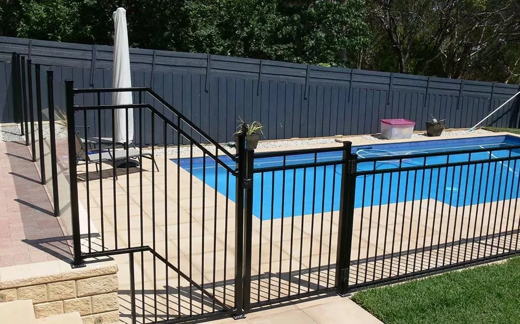 Flat Top and Flat Bottom 3-Rail Residential 4 1/2' High X 6' Wide Metal Pool Fence Panel.