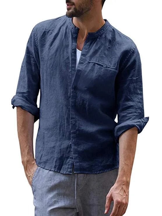 OEM Men's Casual Cotton Linen Men's Long Sleeve Shirt Clothes