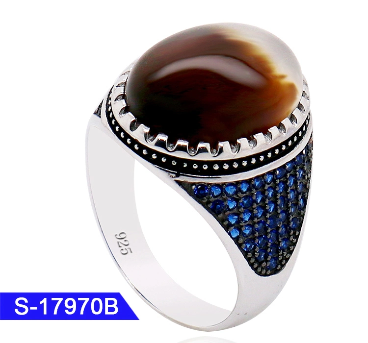 Wholesale/Supplier 925 Sterling Silver Fashion Jewelry Agate Finger Ring for Men