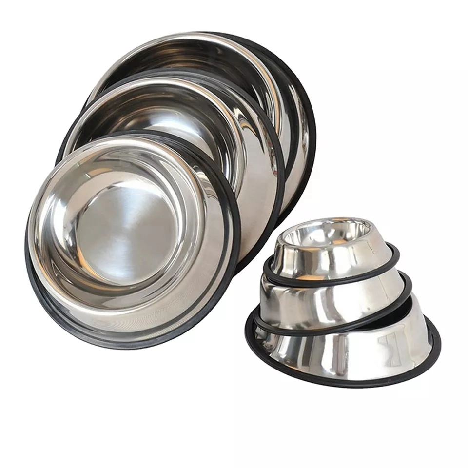 Dog Dishes Stainless Steel Dog Food Water Bowl Large/Small Metal Rubber Base Cat Bowl Non Slip Pet Bowl 16/18/22cm Size