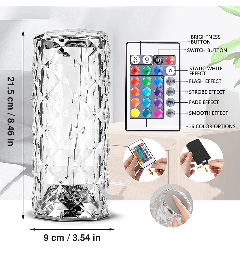 LED Crystal Desk Lamp Touch Romantic Acrylic Party Bar Night Light