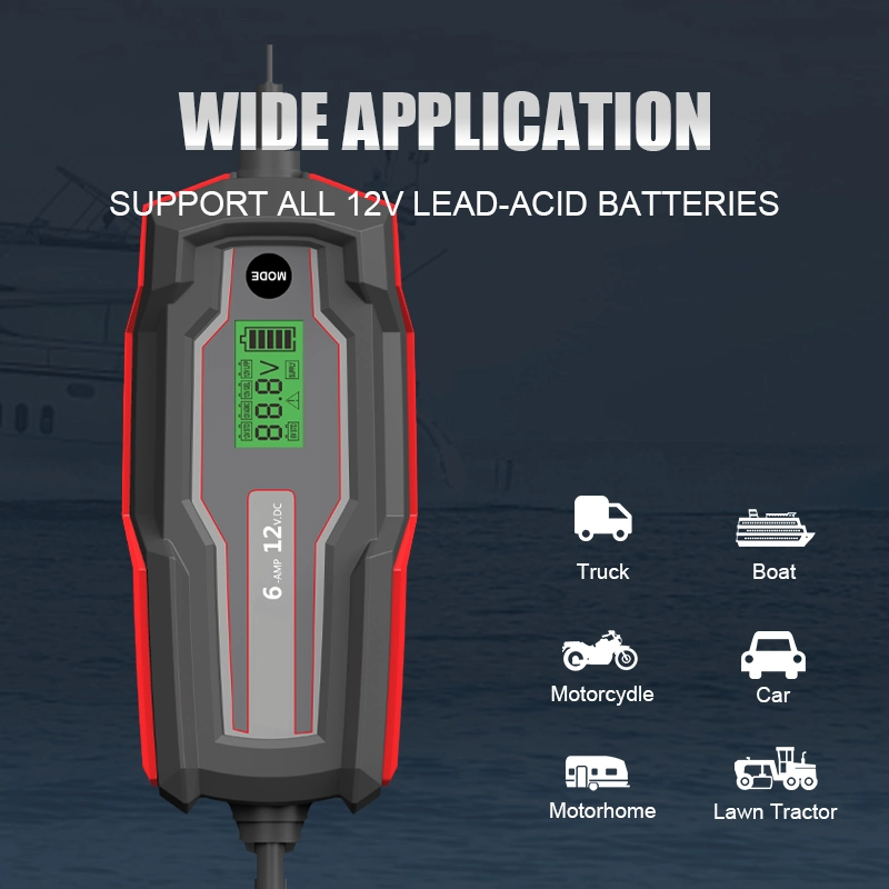 Fast Charging High Power Smart 6V 12V Auto RepairSTD,AGM,GEL,LFP,STD Battery Charger 6a Car Trickle Battery Charger