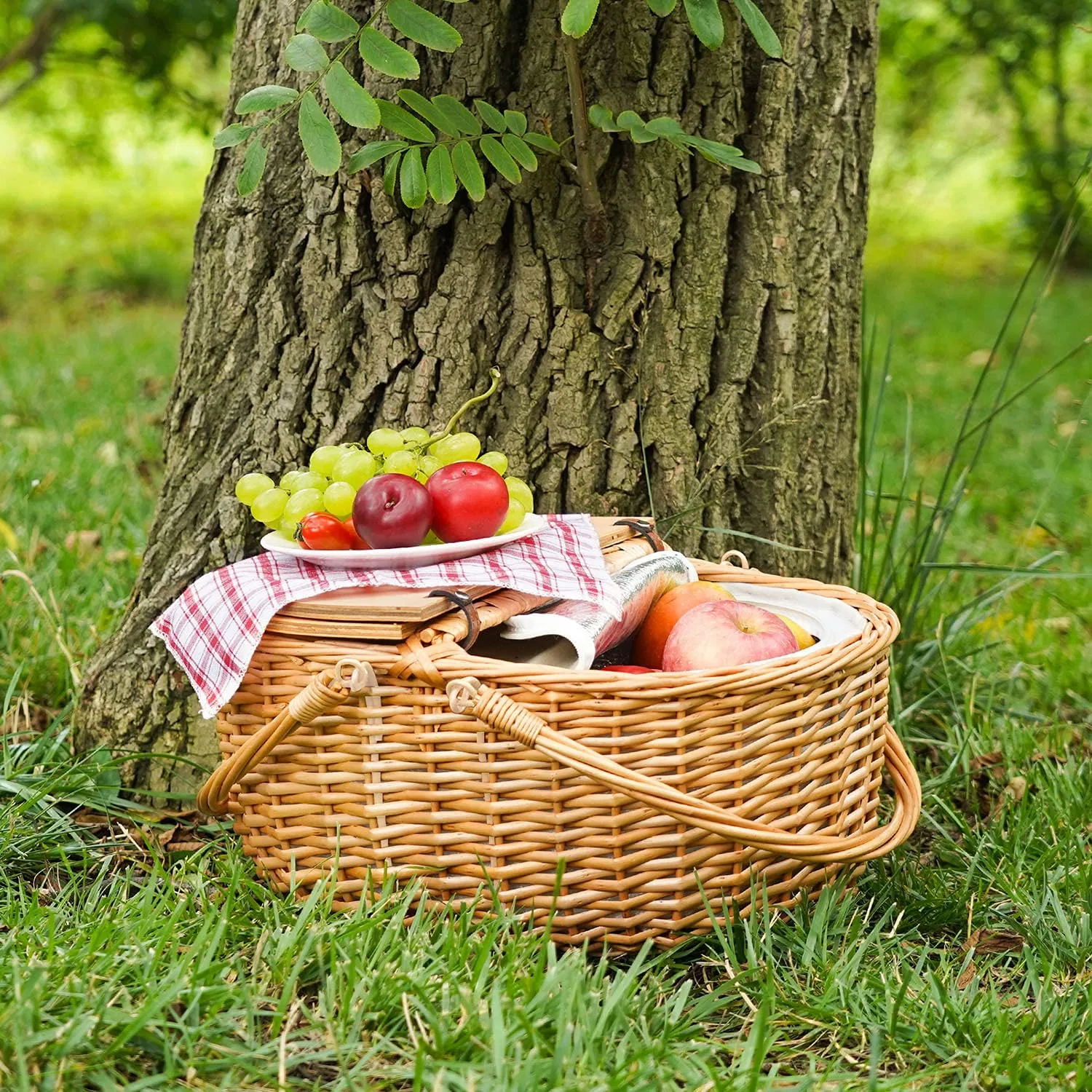 Sauce mimbre Picnic de alimentos artesanales de almacenamiento de frutas canasta