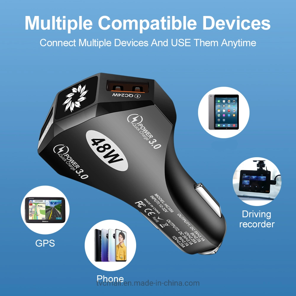 48W Dual QC3.0 USB Ports Mobile Phone Fast Charging Car Charger Adapter (CE, FCC Certificated)