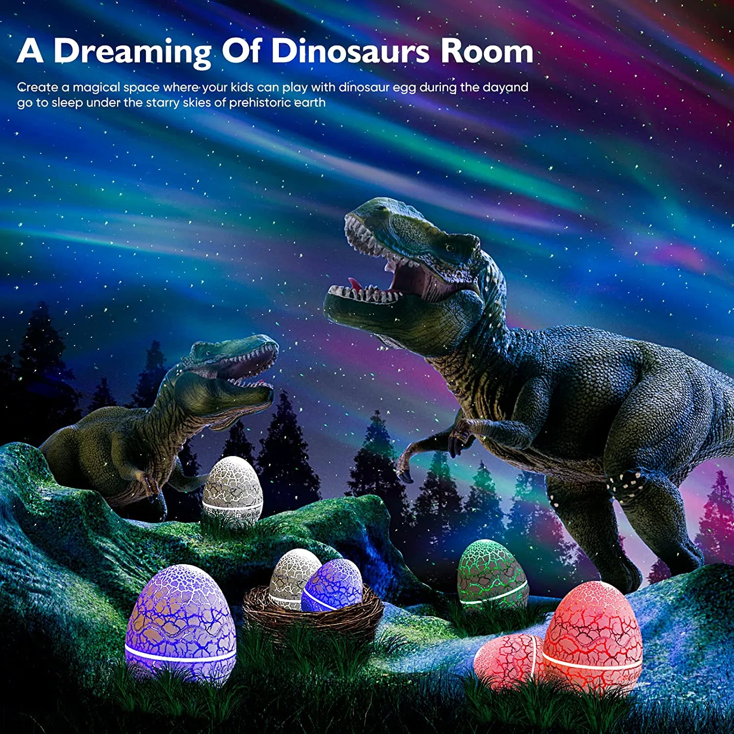 Govo de dinossauro com projetor Helius Galaxy e altifalante de música Bluetooth para Decoração LED Smart Lighting Star Night Light para adultos Tabela