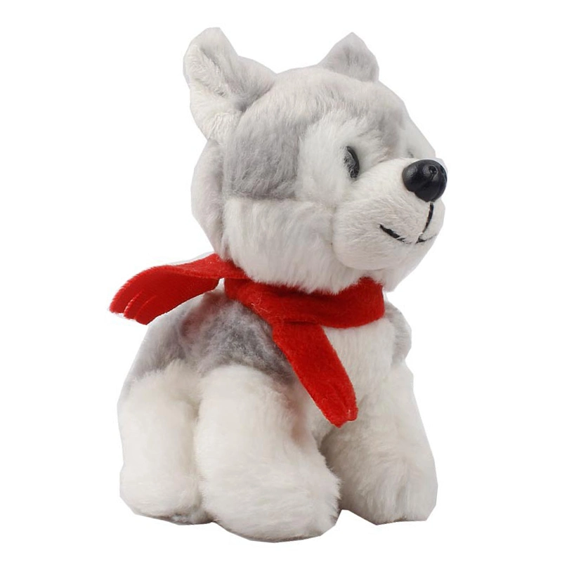 25cm Soft Furry Plush Juguete Husky Perro relleno animal Con bufanda roja