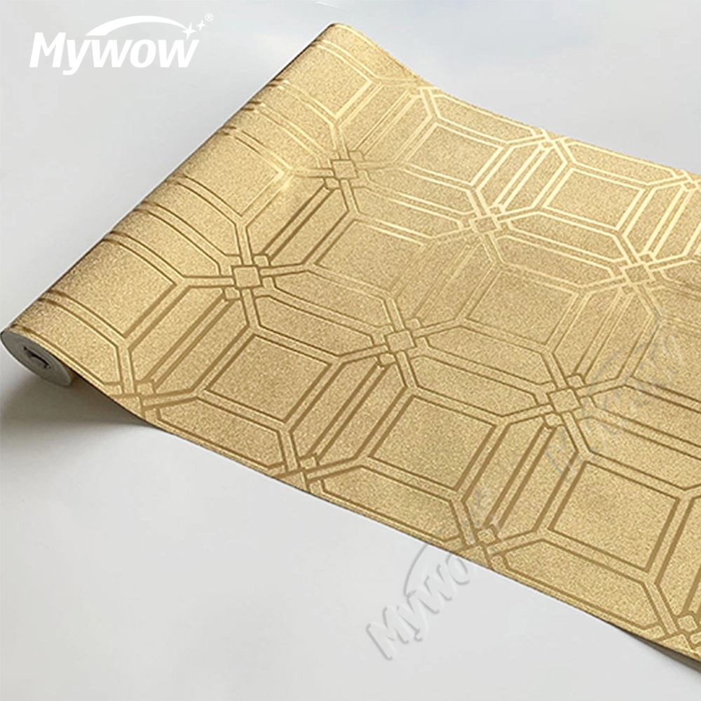 MW New 53cm PVC Wallpaper Gold Foil 3D Garden Building Fence Wall Paper