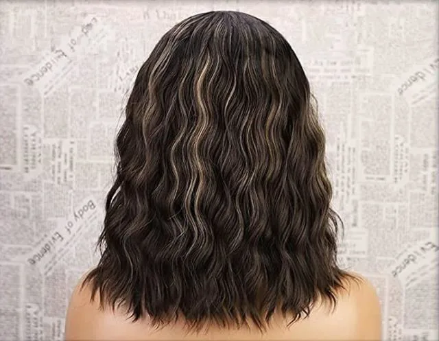 Mettez en surbrillance le corps Noir Brun Omber Wave Perruques perruque synthétique blonde cheveux court résistant à la chaleur pour les femmes noires ondulé Perruques Cosplay perruque de cheveux