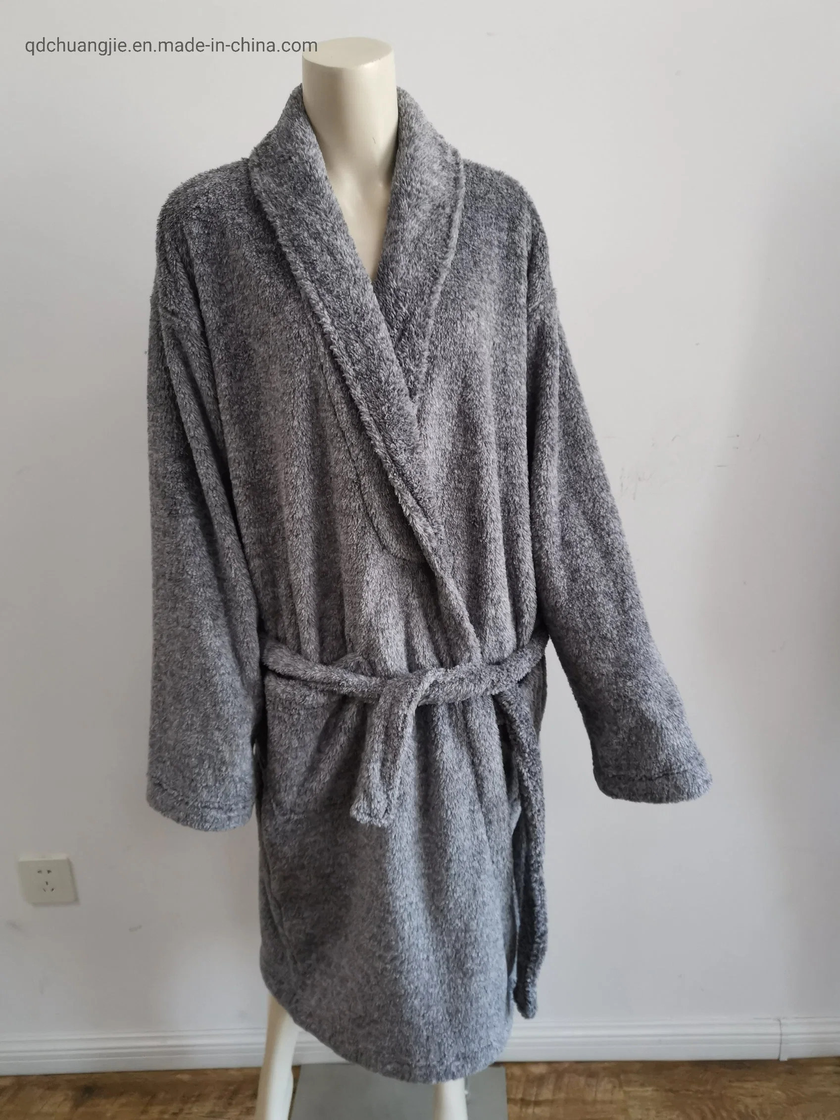 100% Microfibre No Pilling No Shrink Plain Dye Flannel Fleece Coral Long Sleeve SPA Womens and Lady Towel Bathrobes