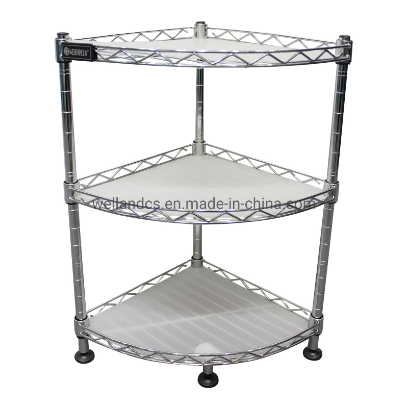 DIY 3 Tiers Metal Kitchen Corner Wire Shelf with PP Mat