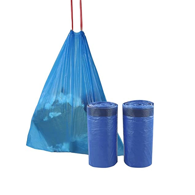 Comercio al por mayor 30L Azul Papelera camisas camisas Cocina Bolsa Bolsa de basura Drawstring biodegradables