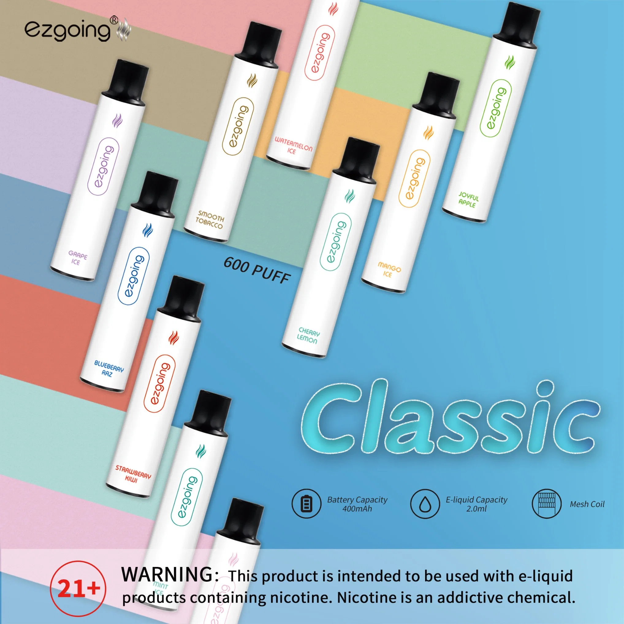 Wholesale/Supplier Shenzhen Mini Disposable Ezgoing Classic 600 Puffs Replaceable Pod Electric Cigarette Flavors Customized