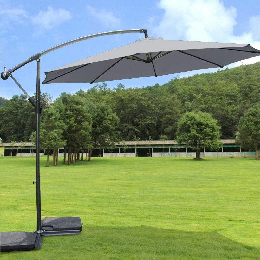 Powder Coating Steel Pole 3.0m Banana Style Patio Umbrella with 6 Ribs