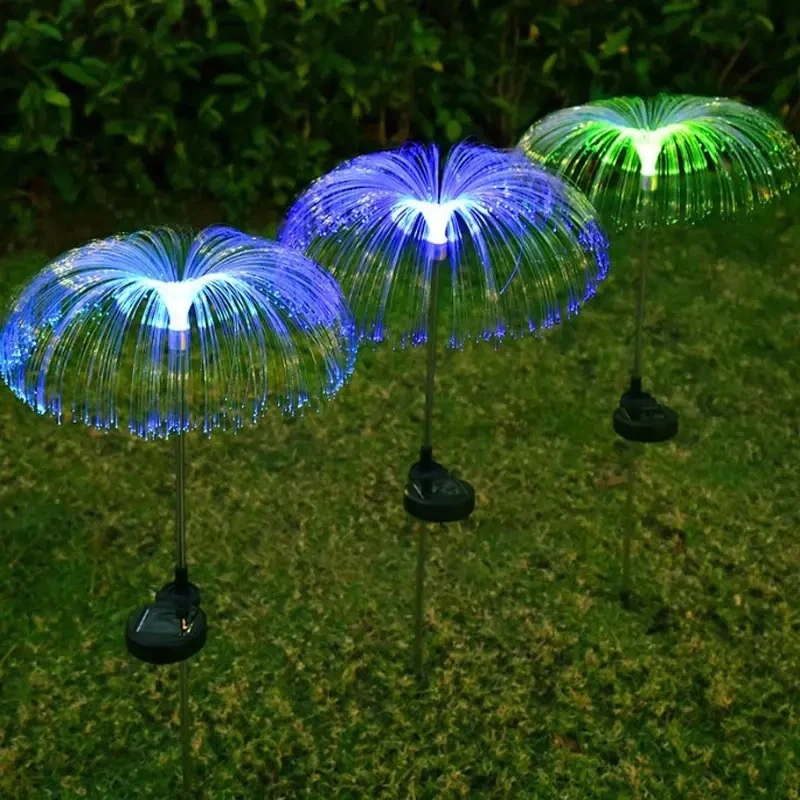 Luz solar resistente al agua Fibra óptica Jellyfish LED luces solares Jellyfish Garden Al aire libre