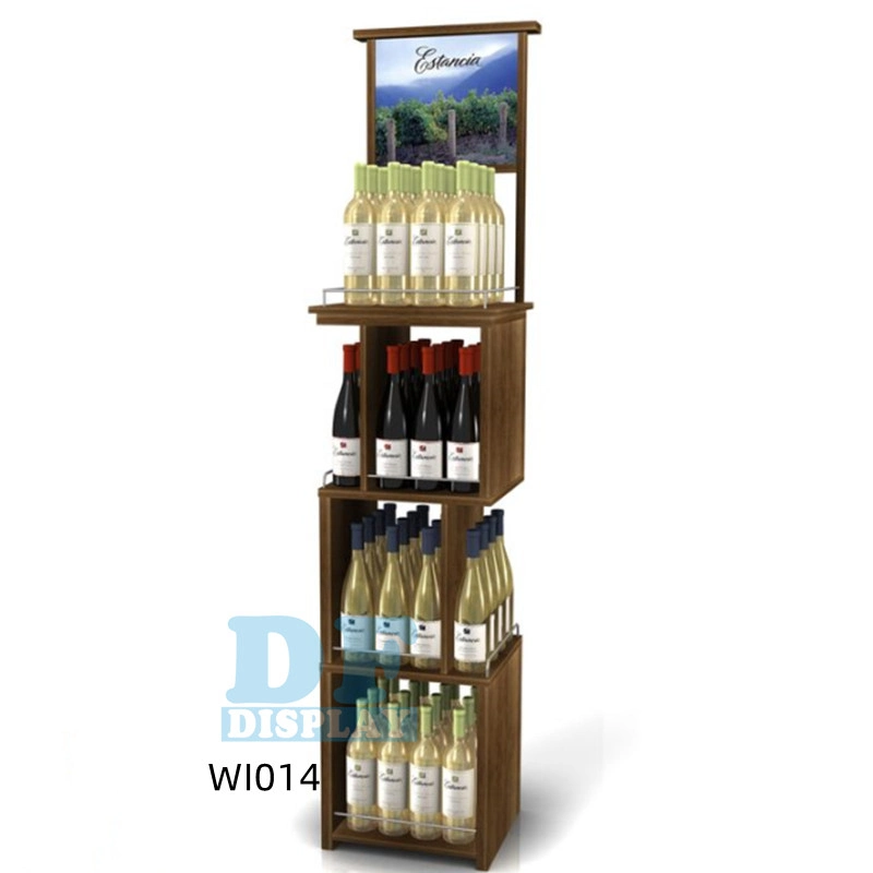 Haute qualité en bois Stand Stand d'affichage personnalisé de plancher de vente au détail de la bière//eau/bouteille de vin Présentoir