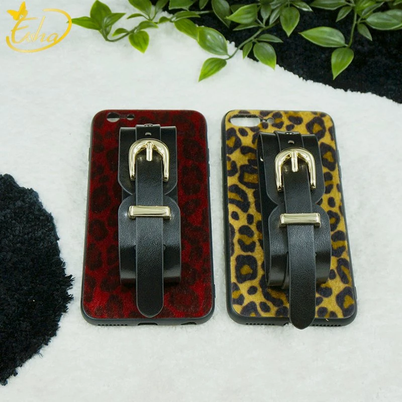 Leopard Fluff Mobile Phone Case with Handle Full Cover iPhone