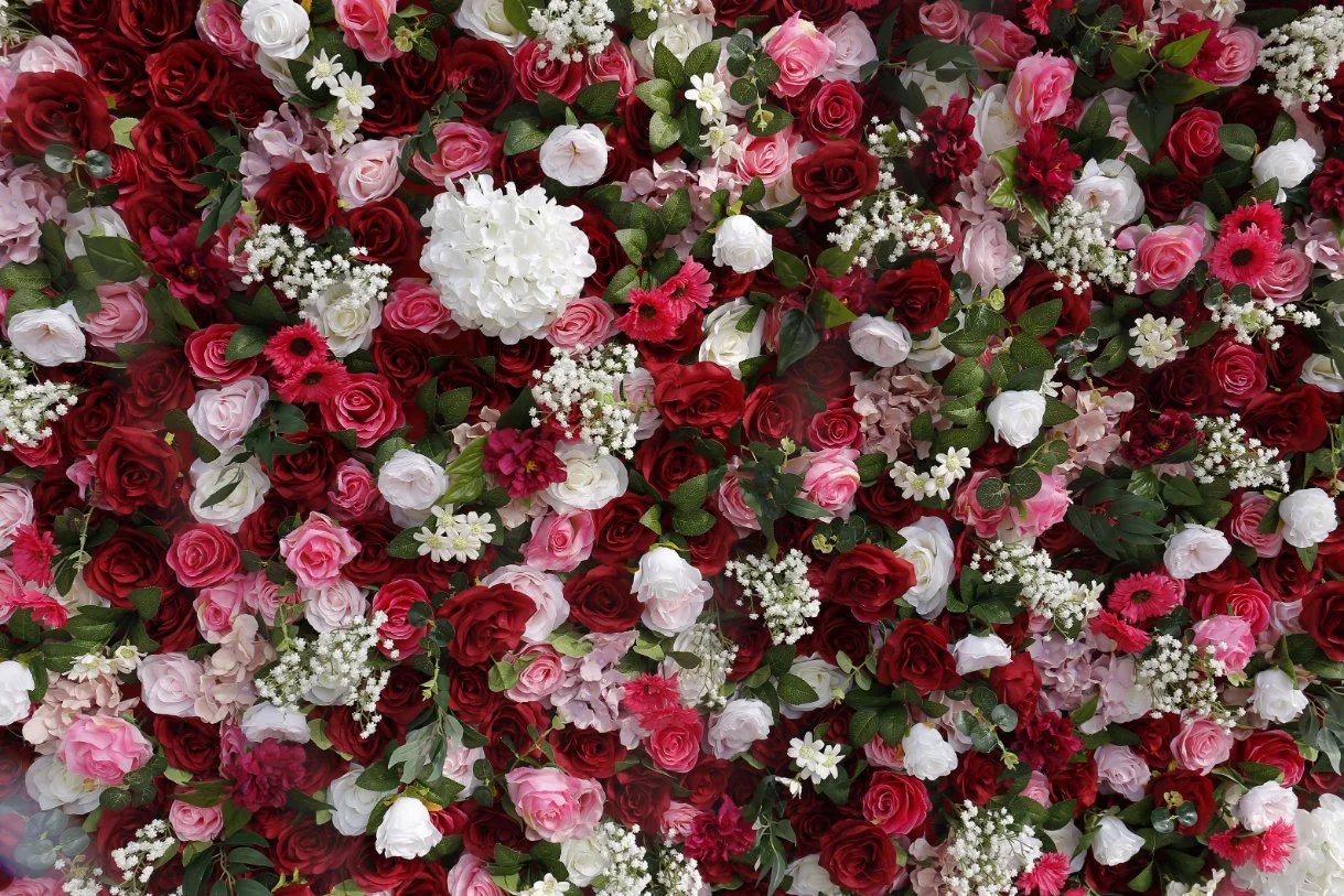 Fabric Artificial Flower Wall Rose Hydrangea Mix Flower Panel Roll up Customized Flower for Wedding Decoration