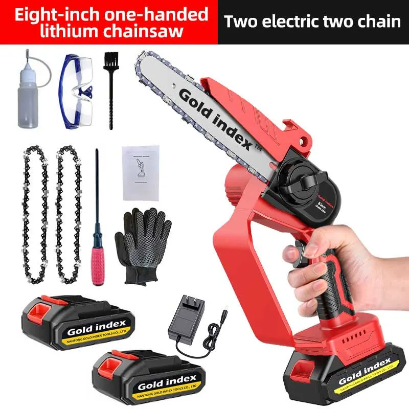 Gold Index Elektrische Säge Handheld Pruning Säge Elektrische Kettensäge Wiederaufladbare Kleine Holzbearbeitung Einhand-Elektrische Säge Garten Logging Mini-Säge