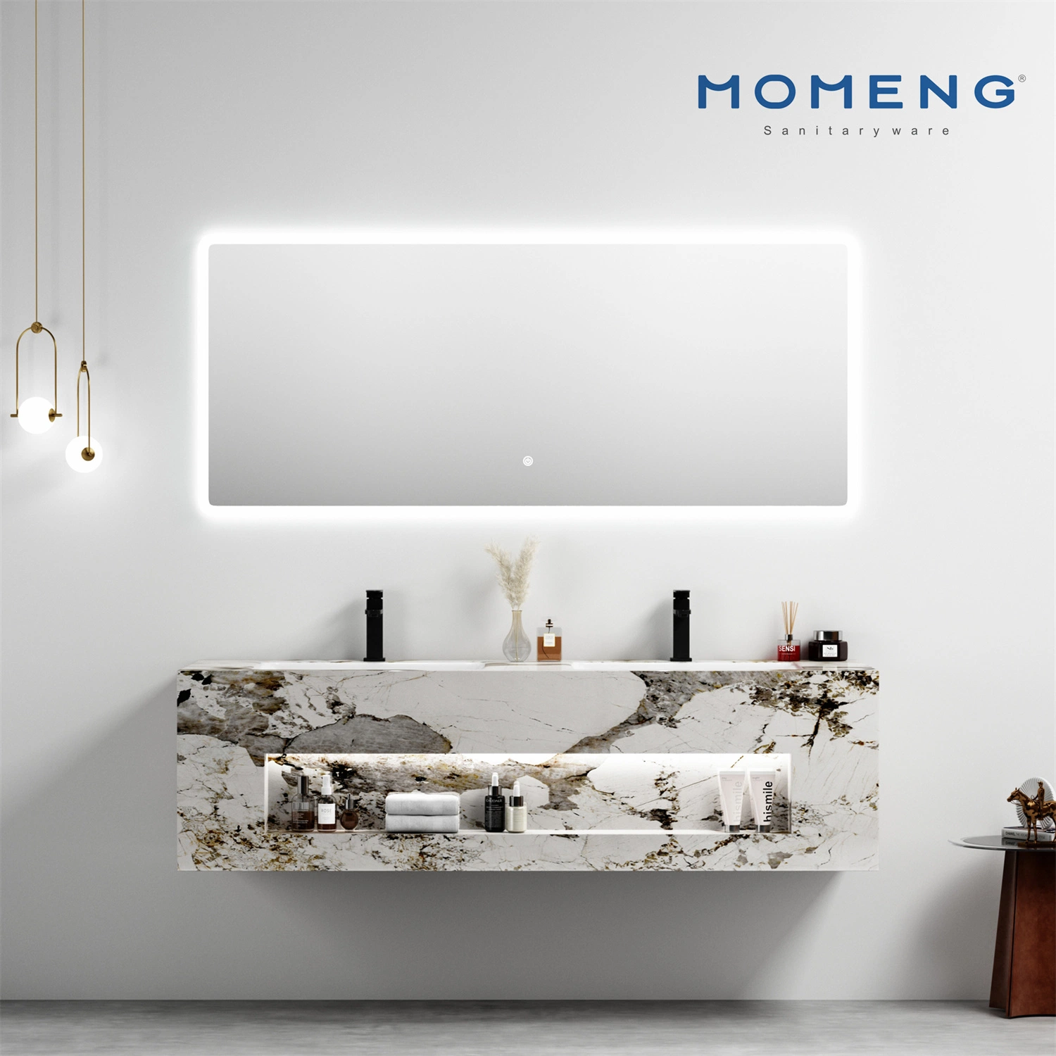 Modern Style Hot Selling Home Sanitary Ware Vanity Bathroom Cabinet Furniture with Sintered Stone Cabinet Basin