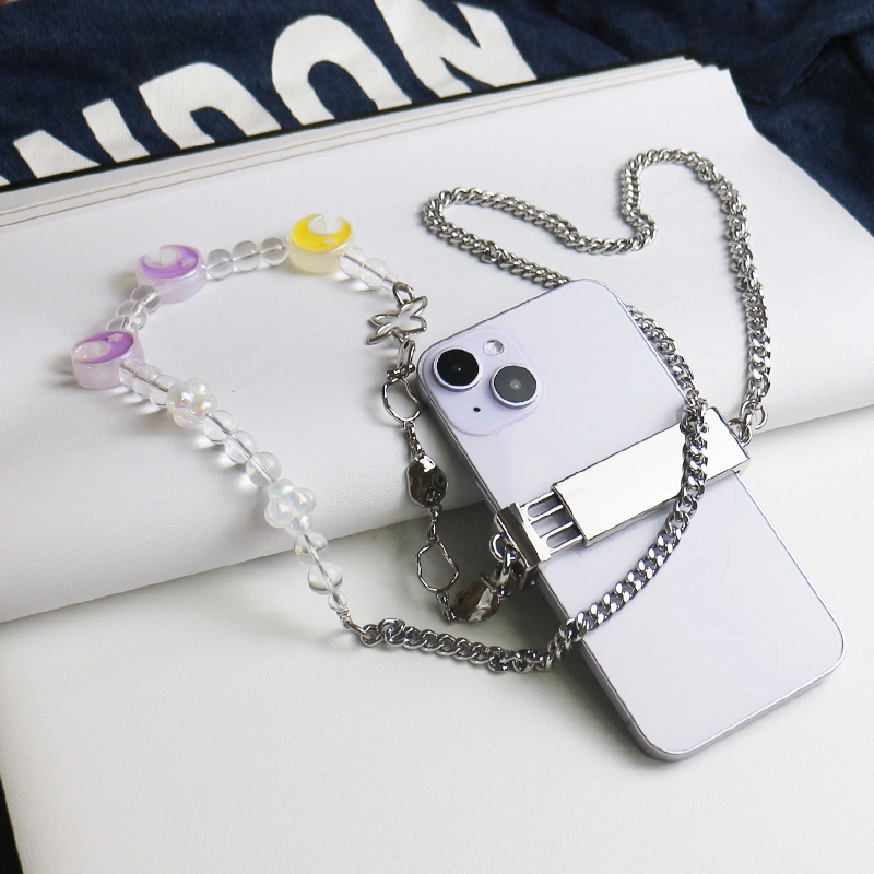 Moon Bead Chain Phone Clip Universal Heart Shape Pearl Messenger Strap Phone Case Accessories