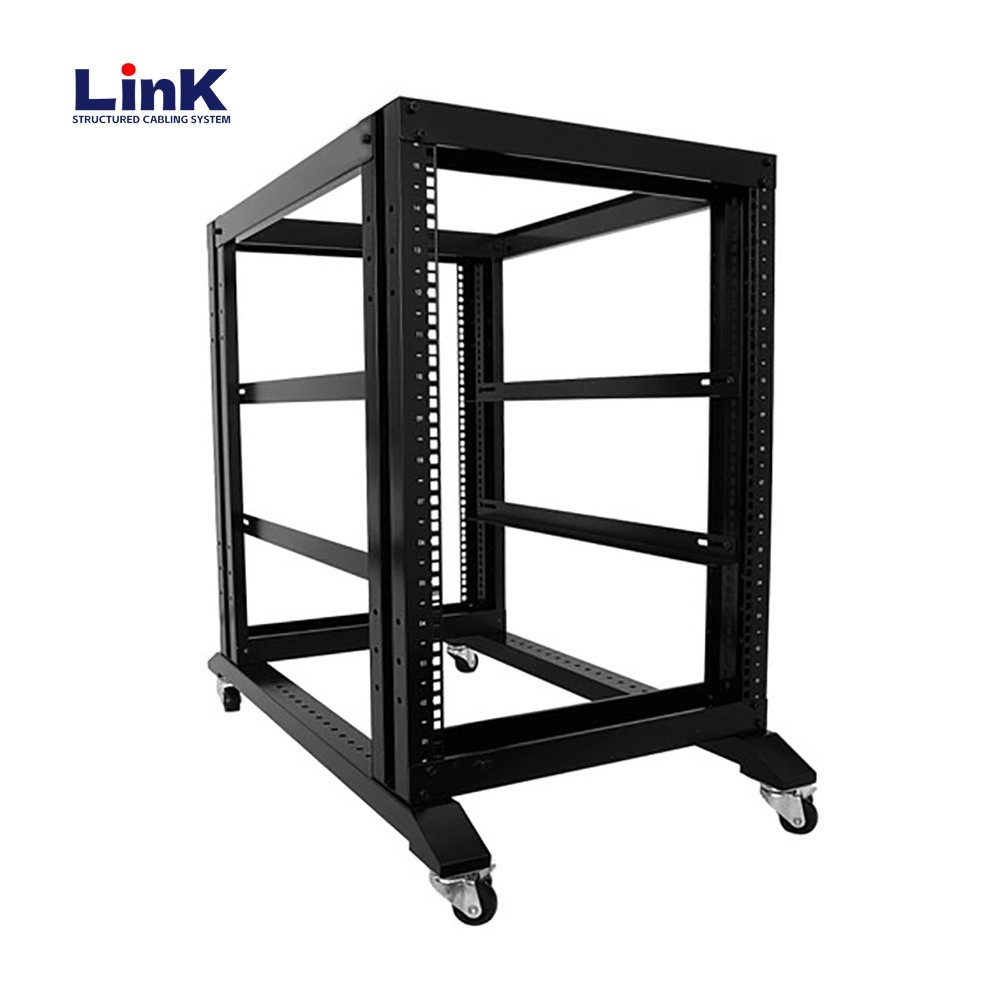 12u Server Rack Open Frame with Casters 4 Post Quick Assembly Rack