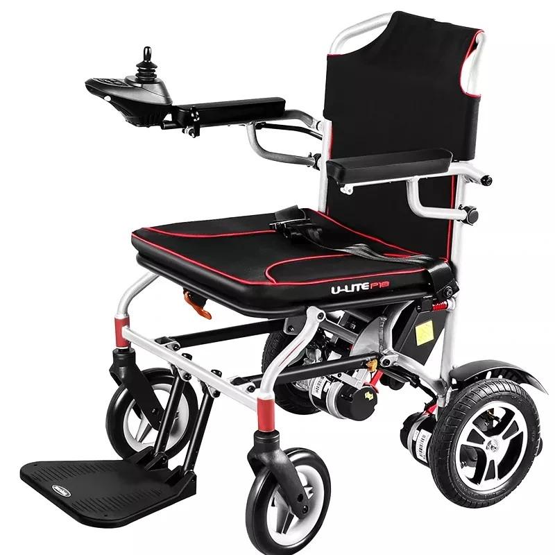كرسي عجلة كهربائية قابل للطي غير قابل للطي من الألومنيوم خفيف الوزن معطّل طي الكرسي الكهربائي ذي العجلات
