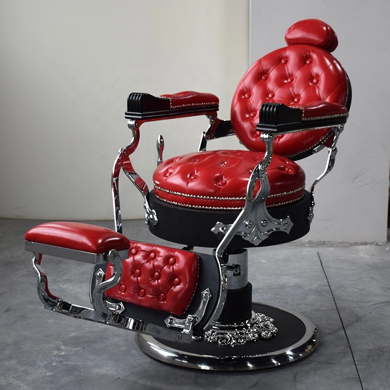 Antique Style Red Silver Barber Shop Hair Styling Chair Salon Barber Chair for Sale