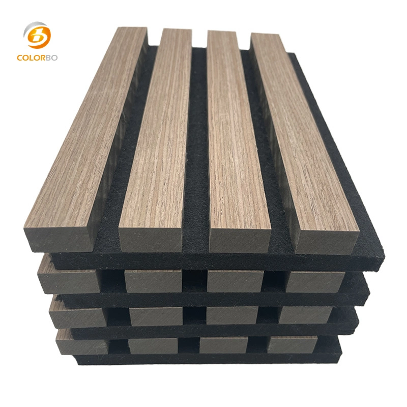 Decorative Slat Wooden Wall Panels With Acoustic PET Sound Proofing Panel