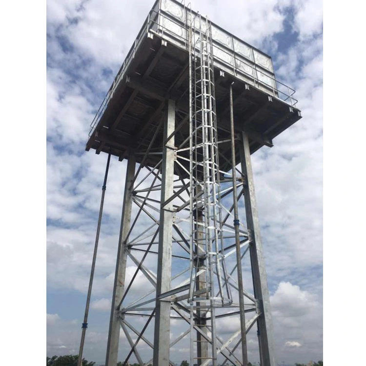 10m Height 500ton Water Tank Steel Tower with Hot Dipped Galvanized Steel Column, Beam, Ladder, Handrail