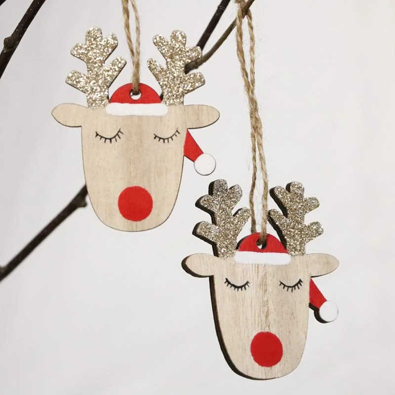 2023 Tree Hanging Wood Slices Reindeer Carving Pendant Gifts Ornament