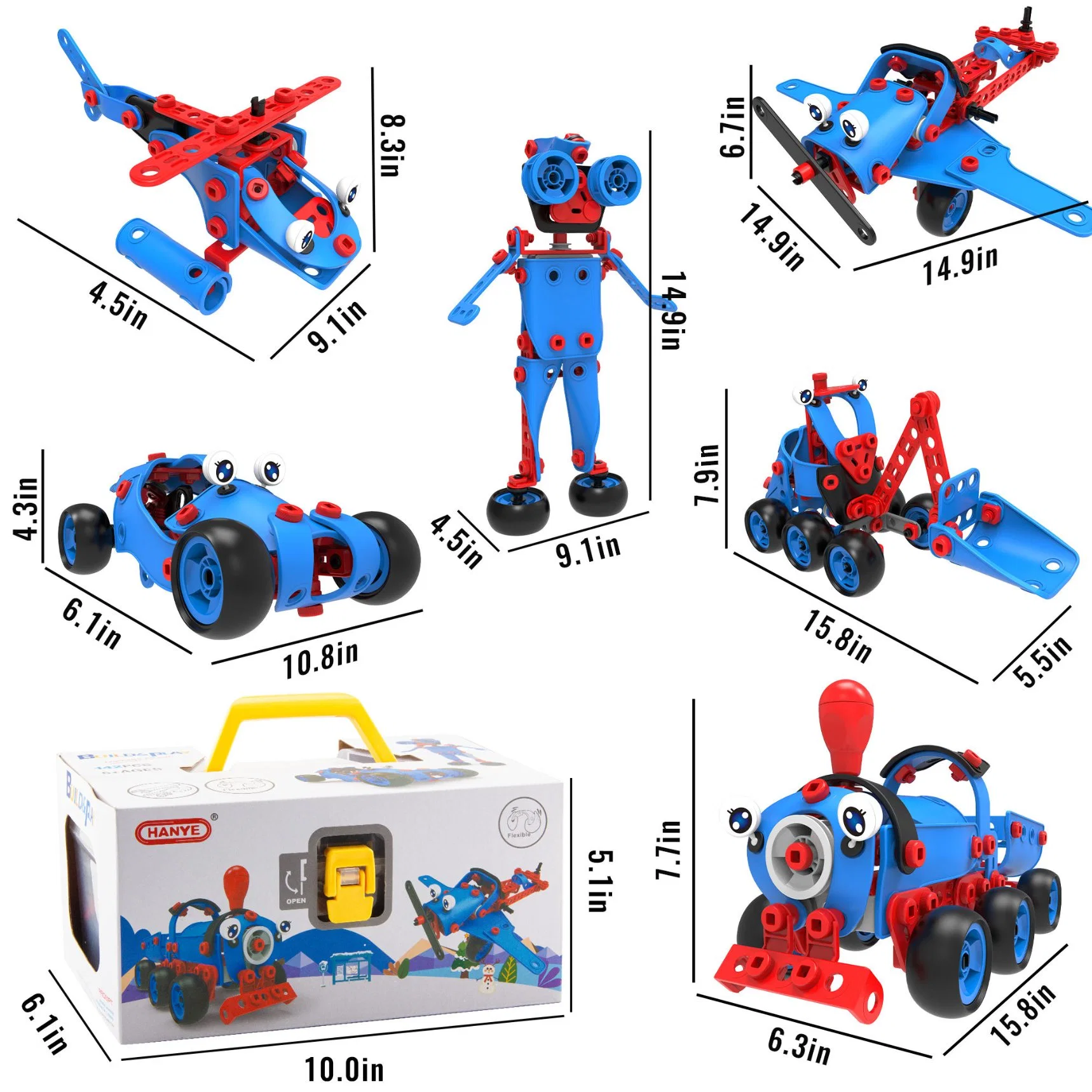 142PCS 6-in-1 DIY Building Kit Educational Construction Play Set Children Fine Motor Skill Training Creative Robot Vehicle Screw and Nut Assembly Kids Stem Toy