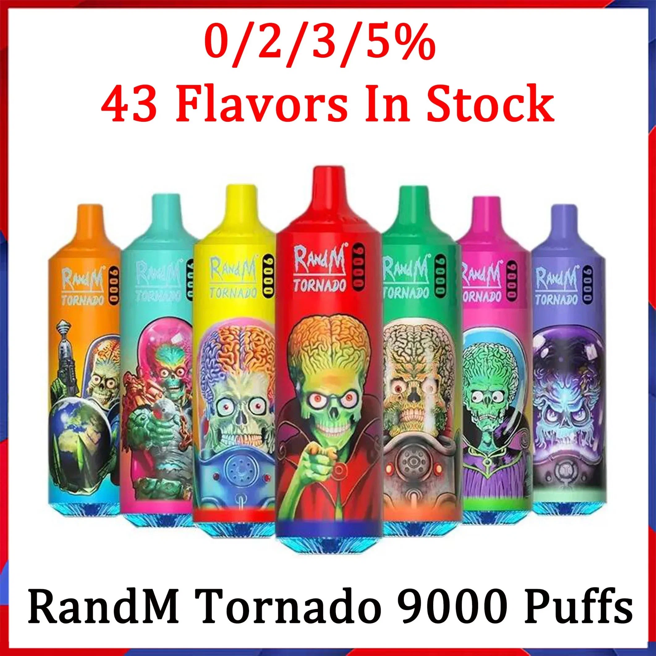 Original Randm Tornado 9000 Puff Disposable/Chargeable E Cigarettes with Verified Code Pen Cigar Pipe 0% 2% 3% 5% Rechargeable Battery 18ml Vape