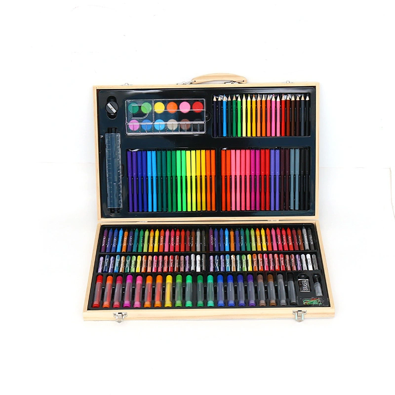 180PCS Wooden Box Children's Painting Pen Set Children's Student Watercolor Pen Set Box Art Painting Stationerygift Box