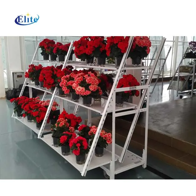 3-4-5 Tiers 4 Wheels Greenhouse Metal Flower Trolley for Display Plant Transport