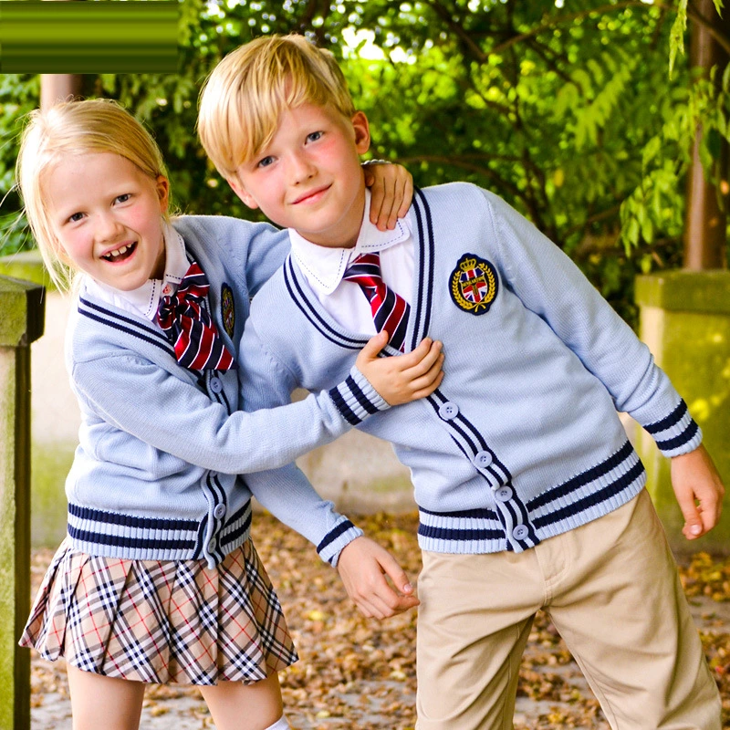 OEM Junior School Uniform Cable British Style Women Men Work Uniform Cardigan Children Boy Girl Style Cotton Sweater Custom School Uniform with Logos