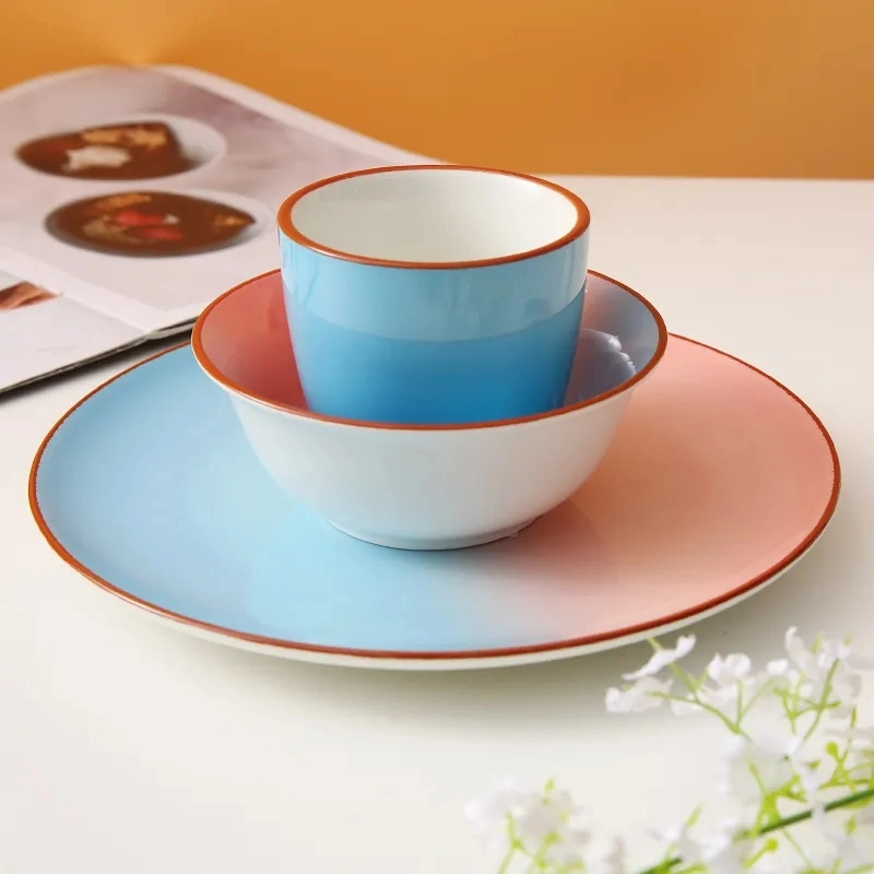 Nordic Style Round Bowl Plate Spoon Mug Colorful Porcelain Customized Color Ceramic 4PCS Dinnerware Set