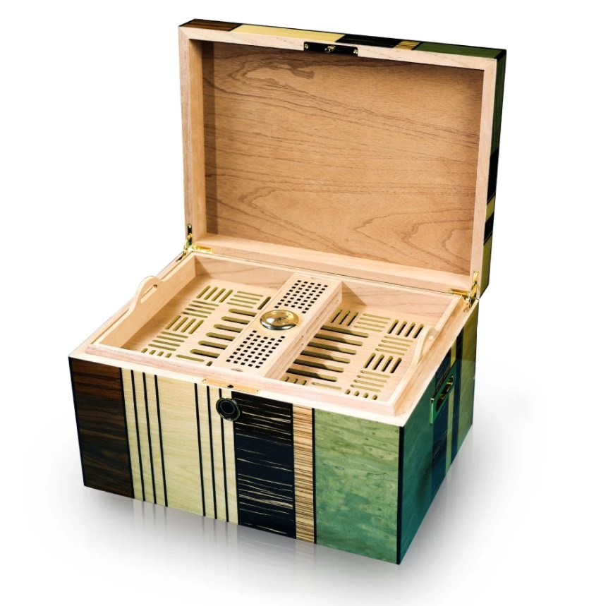 Cigar Case Cedar Wood Grain Mosaic Large Volume Fingerprint Lock Cigar Humidor Cigarette Case