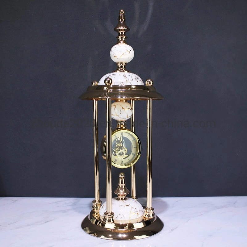 European Style Gold Plated Glass Tealight Candle Stand Holder with Pagoda Top Metal Clock for Weddings Centerpieces