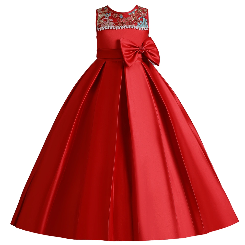 New Children's Princess Style Clothing Girl's Bow Embroidery Beaded Wear Stage Performance Dress