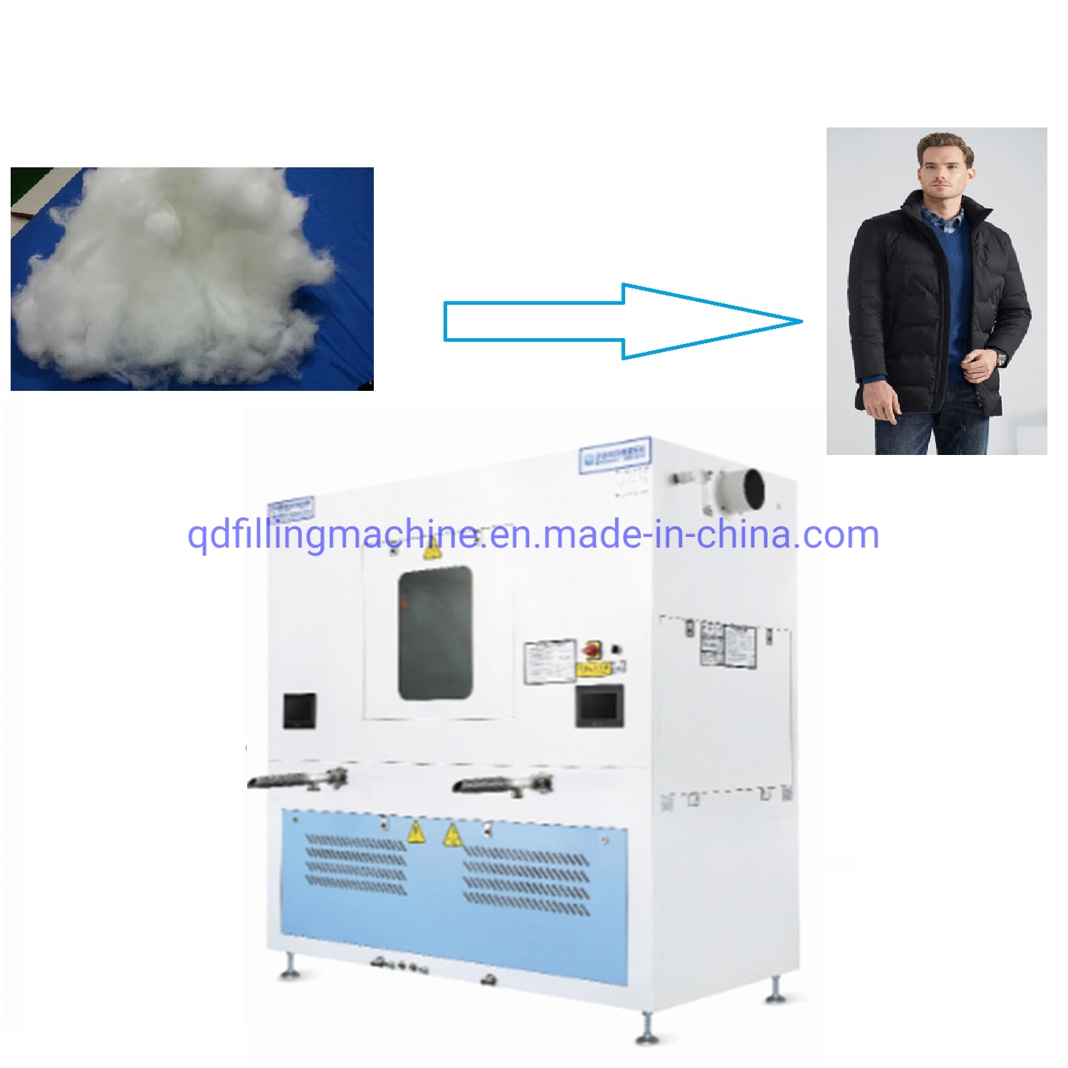 Pearl Cotton/Duck Down/Real Down/Fake Down/Ball Fiber/Polyester Fiber/Short Fiber Light Down Jacket Filling Machine with 2 Pipes 8 Scales