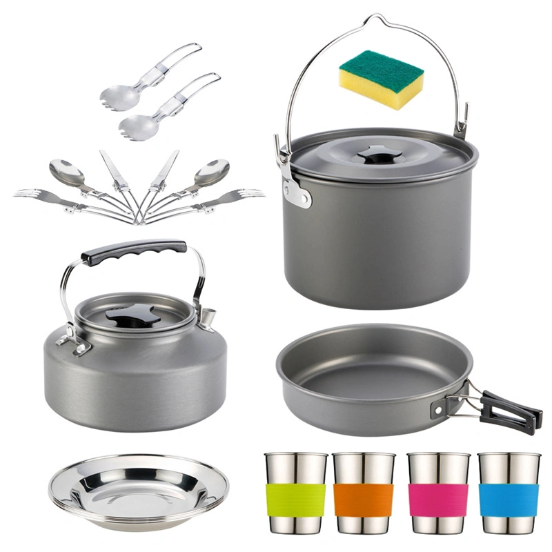 Camping Aluminum Cookware Set, Suitable for 5-6 People