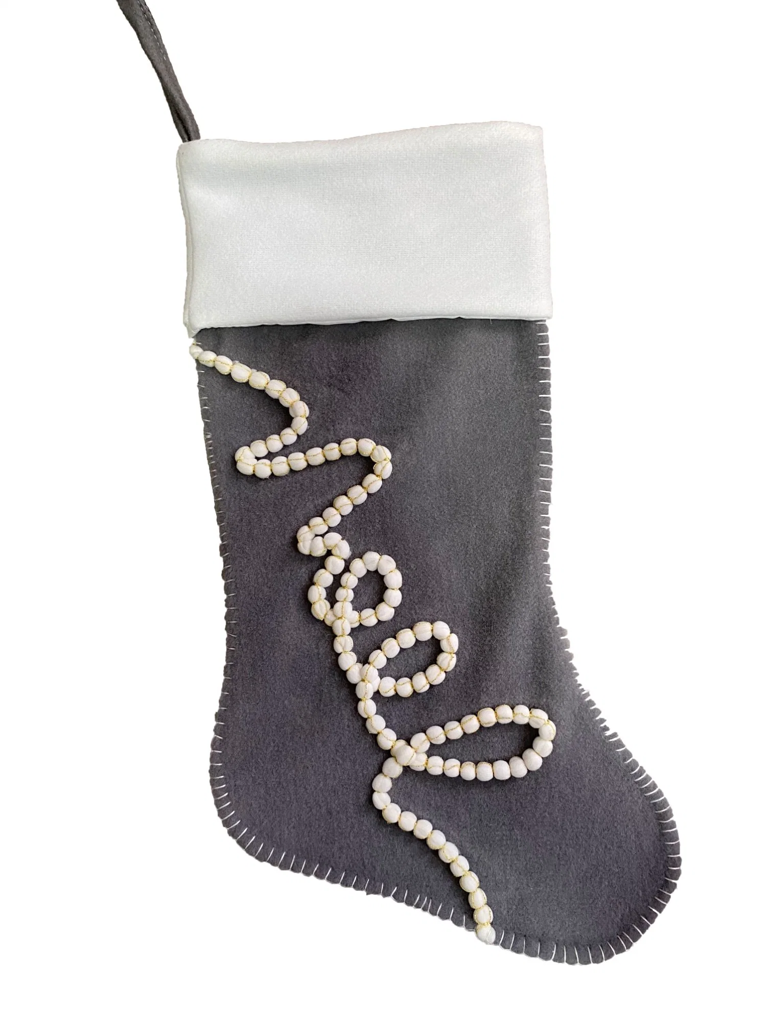 Gray Christmas Plush Tree Hang Socks with Long Ball Decoration