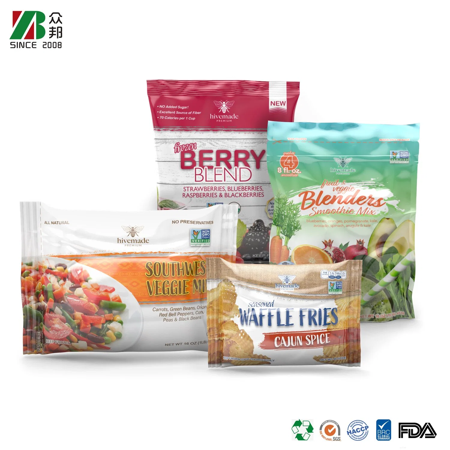 Laminated Food Grade PET/PE Fresh Vegetable Back Sided Seal Packaging Plastic Bags