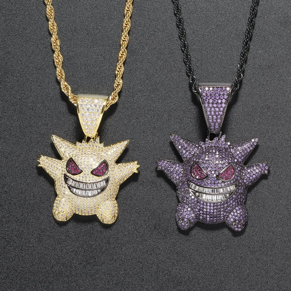 Personality Funky Pendant Pokemon Geng Ghost Pendant Hiphop Full Zirconium Necklace